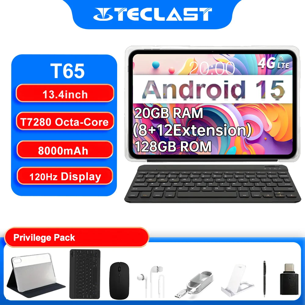 Teclast T65 2025 – Tablet 13,4” Android 15 con Tastiera e Mouse Wireless | 8GB RAM, 128GB ROM, Octa-Core